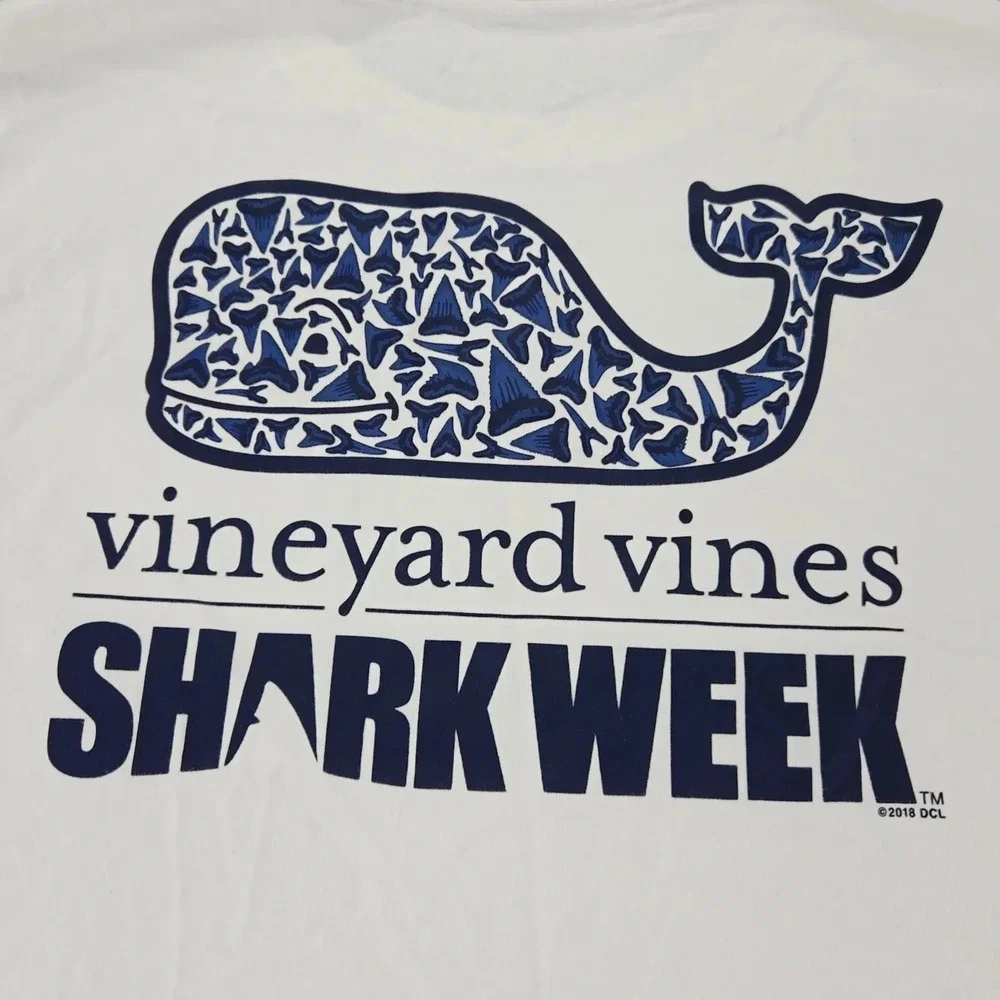 Vineyard Vines Shirt Boys‎ XL White Shark Week Spellout Geometic Whale